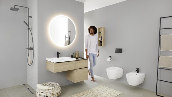 Geberit iCon badkamer met wandcloset en wandbidet Geberit iCon badkamer met wandcloset en wandbidet
