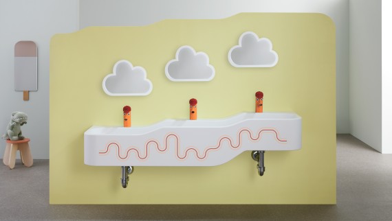 Espace de jeu et de lavage Geberit Bambini rouge carmin et orange Espace de jeu et de lavage Geberit Bambini rouge carmin et orange