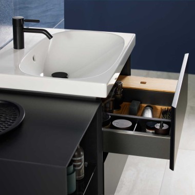 Mix & Match lavabo Geberit Acanto avec meuble bas Geberit ONE sans découpe de siphon