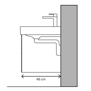 Wastafel afgebeeld voor verticale afvoer