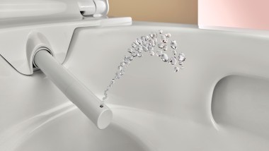 WC avec fonction nettoyage : la douchette du WC-douche Geberit AquaClean Alba WC avec fonction nettoyage : la douchette du WC-douche Geberit AquaClean Alba