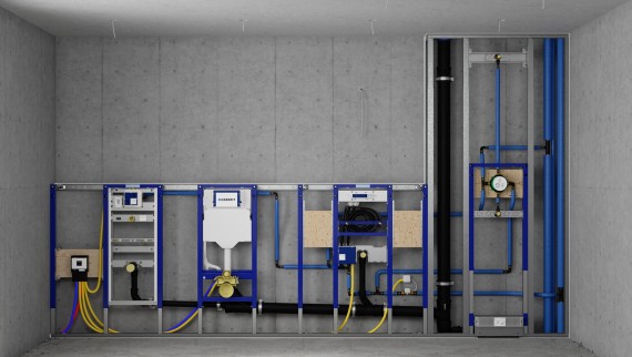 Geberit Duofix voorzetwandinstallatie en spoelreservoirsin een systeemwand Geberit Duofix voorzetwandinstallatie en spoelreservoirsin een systeemwand