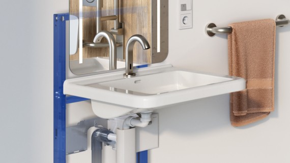 Geberit wastafelsysteem in de Standard-productselectie voor drempelvrije sanitaire voorzieningen