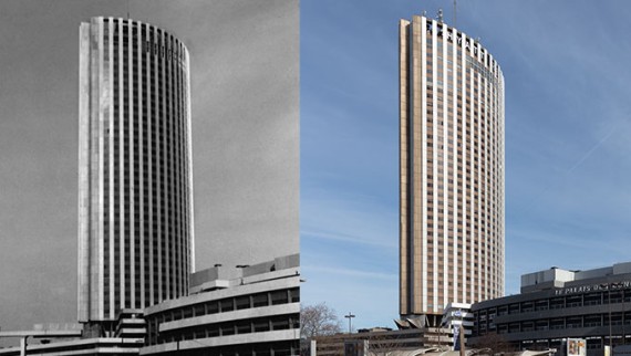 L’extérieur de l’hôtel aspect béton n’a guère changé au fil du temps (© Daniel Osso)