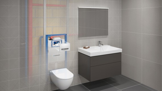 Un rinçage forcé hygiénique Geberit HS30 dans une section de bâtiment (© Geberit) Un rinçage forcé hygiénique Geberit HS30 dans une section de bâtiment (© Geberit)