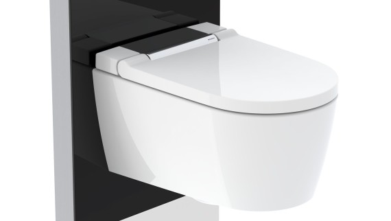 Geberit Monolith Plus sanitairmodule met Geberit AquaClean Sela douche-wc, chroom, glanzend.
