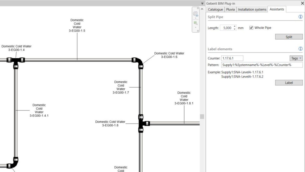 Nummering van leidingtrajecten in de Geberit BIM-plug-in