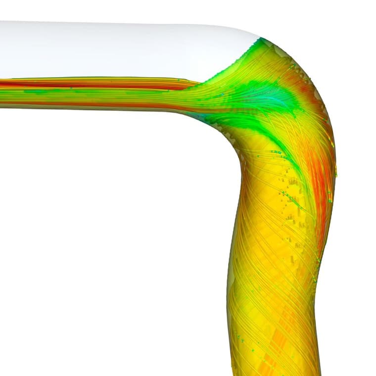 Stromingssimulatie met de Geberit SuperTube BackFlip bocht Stromingssimulatie met de Geberit SuperTube BackFlip bocht