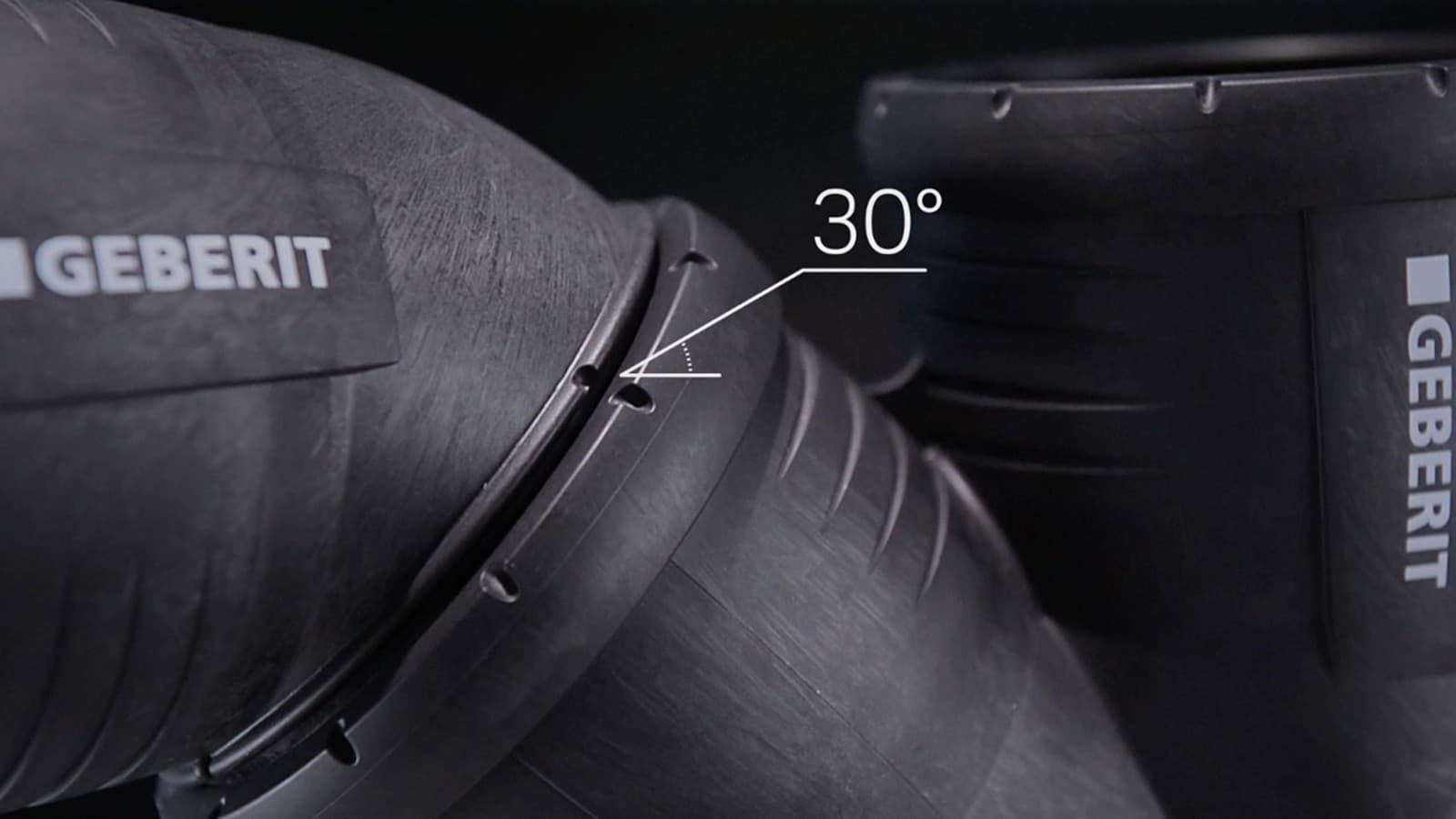 30°-markeringen op de Geberit Silent-Pro fittingen 30°-markeringen op de Geberit Silent-Pro fittingen