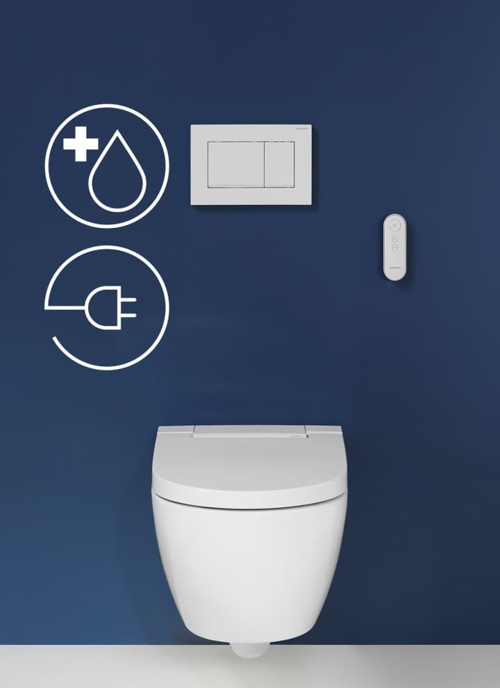 Geberit AquaClean douche-wc's vereisen een stroom- en wateraansluiting Geberit AquaClean douche-wc's vereisen een stroom- en wateraansluiting