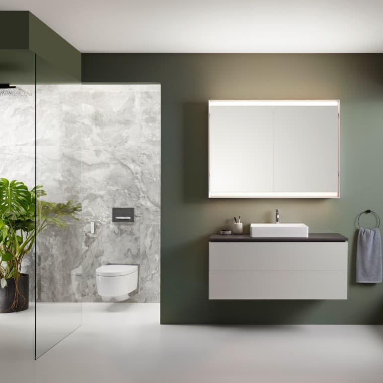 Geberit AquaClean Mera Comfort douche-wc in een Geberit ONE badkamer Geberit AquaClean Mera Comfort douche-wc in een Geberit ONE badkamer