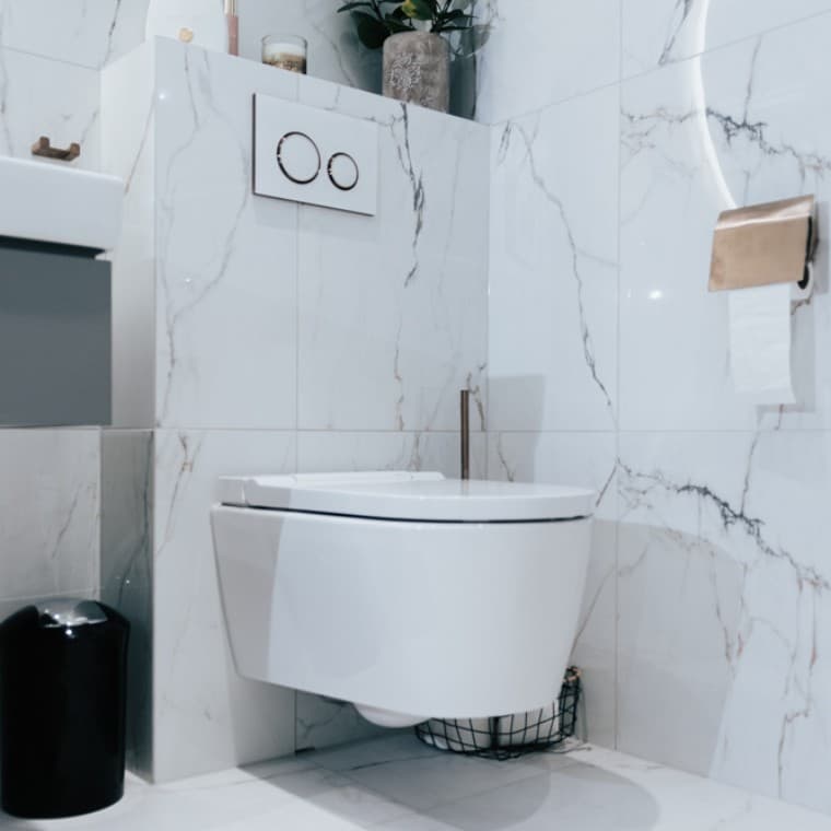 De douche-wc Geberit AquaClean, gecombineerd met de bedieningsplaat Sigma21 De douche-wc Geberit AquaClean, gecombineerd met de bedieningsplaat Sigma21