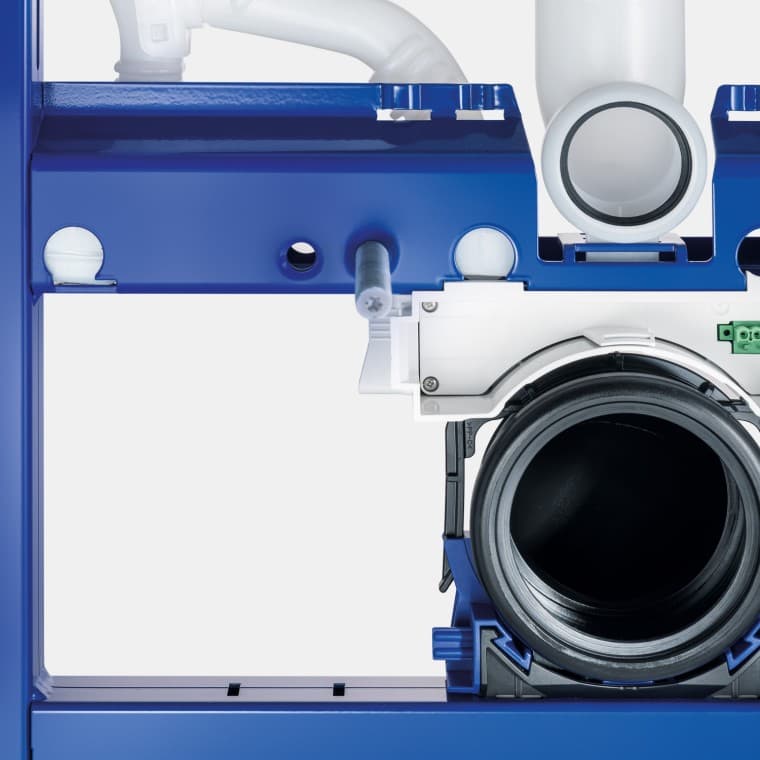 Traploos verstellen van de afvoerbeugel Traploos verstellen van de afvoerbeugel