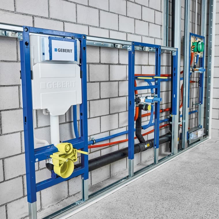 Geberit Systemfix met wc-element, wastafel-element en douche-element Geberit Systemfix met wc-element, wastafel-element en douche-element