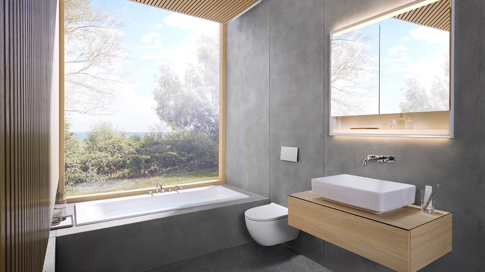 Men moet een gevoel van rust en sereniteit voelen in de badkamer van 6 vierkante meter (© Geberit) Men moet een gevoel van rust en sereniteit voelen in de badkamer van 6 vierkante meter (© Geberit)