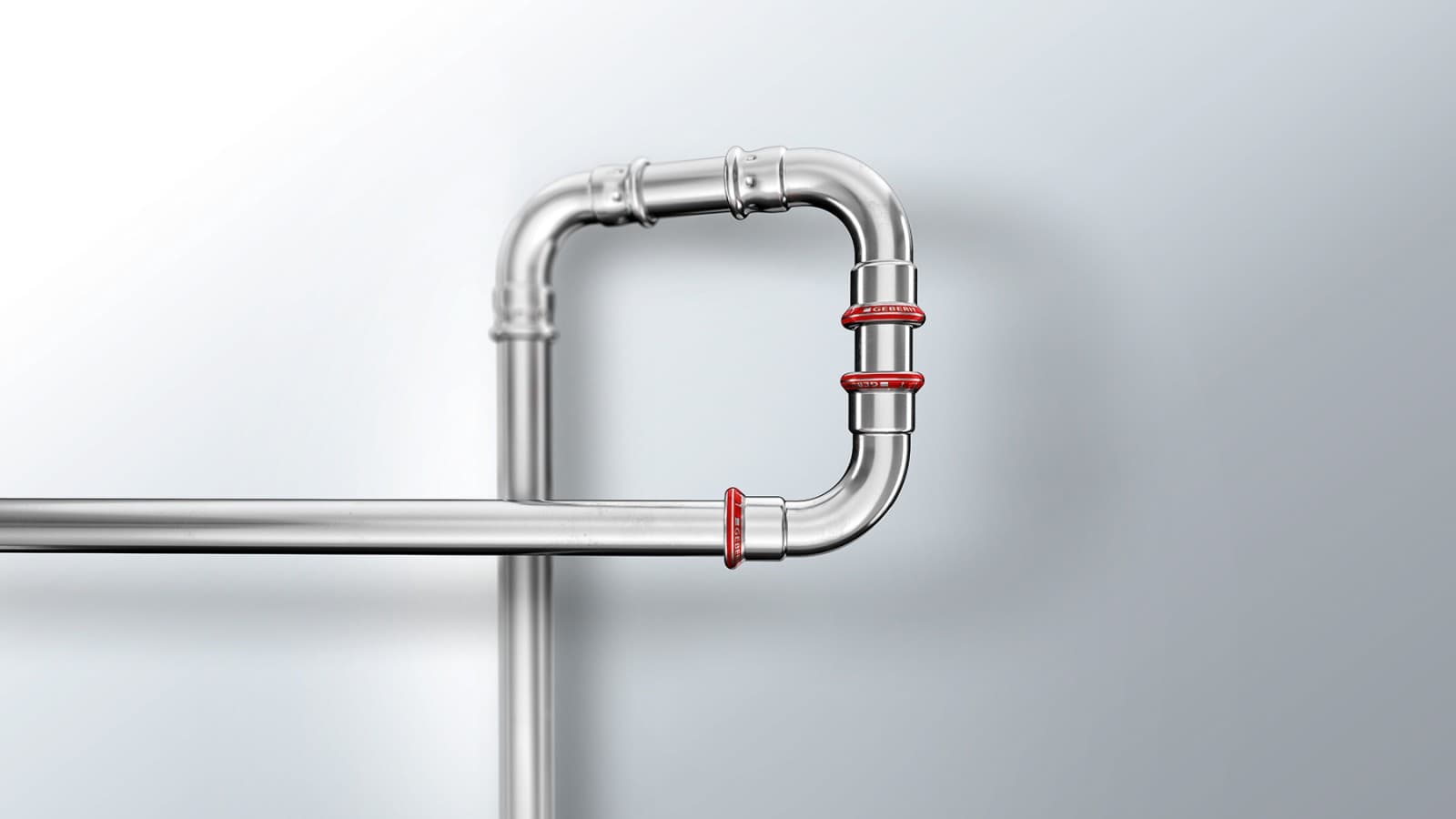 Geberit Mapress Koolstofstaalfitting met rode drukindicator Geberit Mapress Koolstofstaalfitting met rode drukindicator