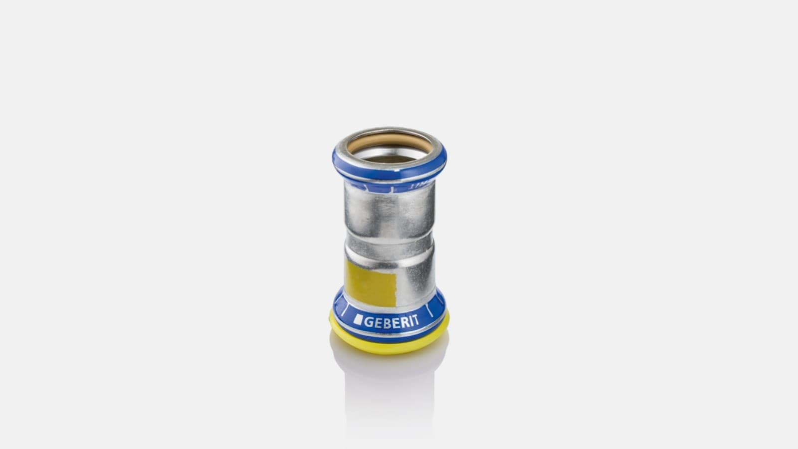Geberit Mapress rvs fitting voor gas met gele dichtingsring uit HNBR Geberit Mapress rvs fitting voor gas met gele dichtingsring uit HNBR