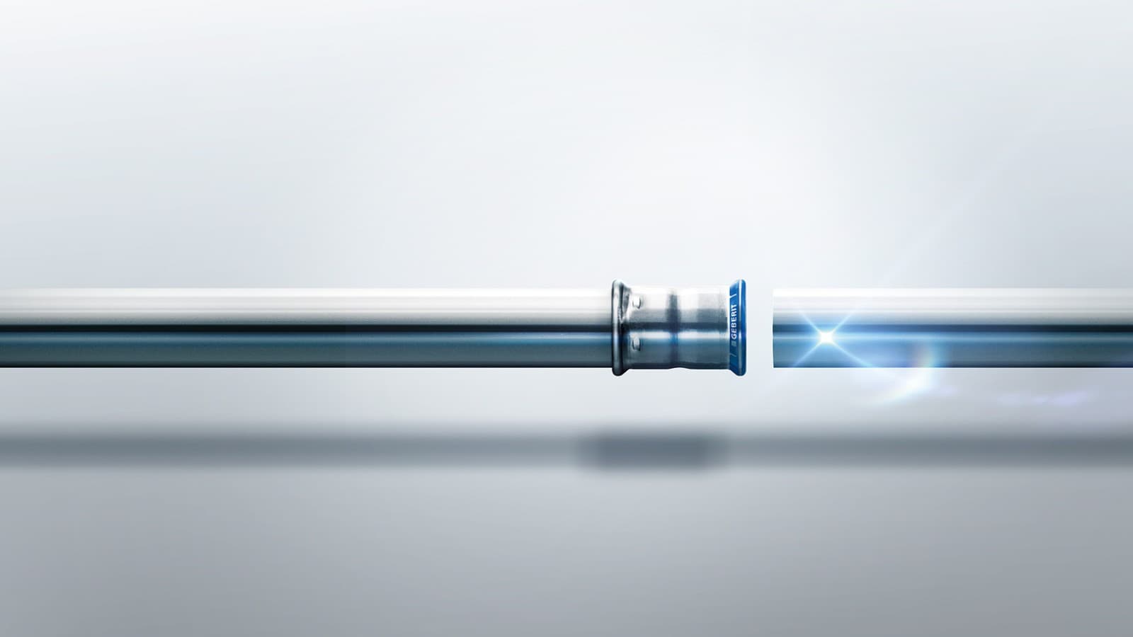 Geberit Mapress Roestvrijstalen fitting met blauwe persindicator Geberit Mapress Roestvrijstalen fitting met blauwe persindicator