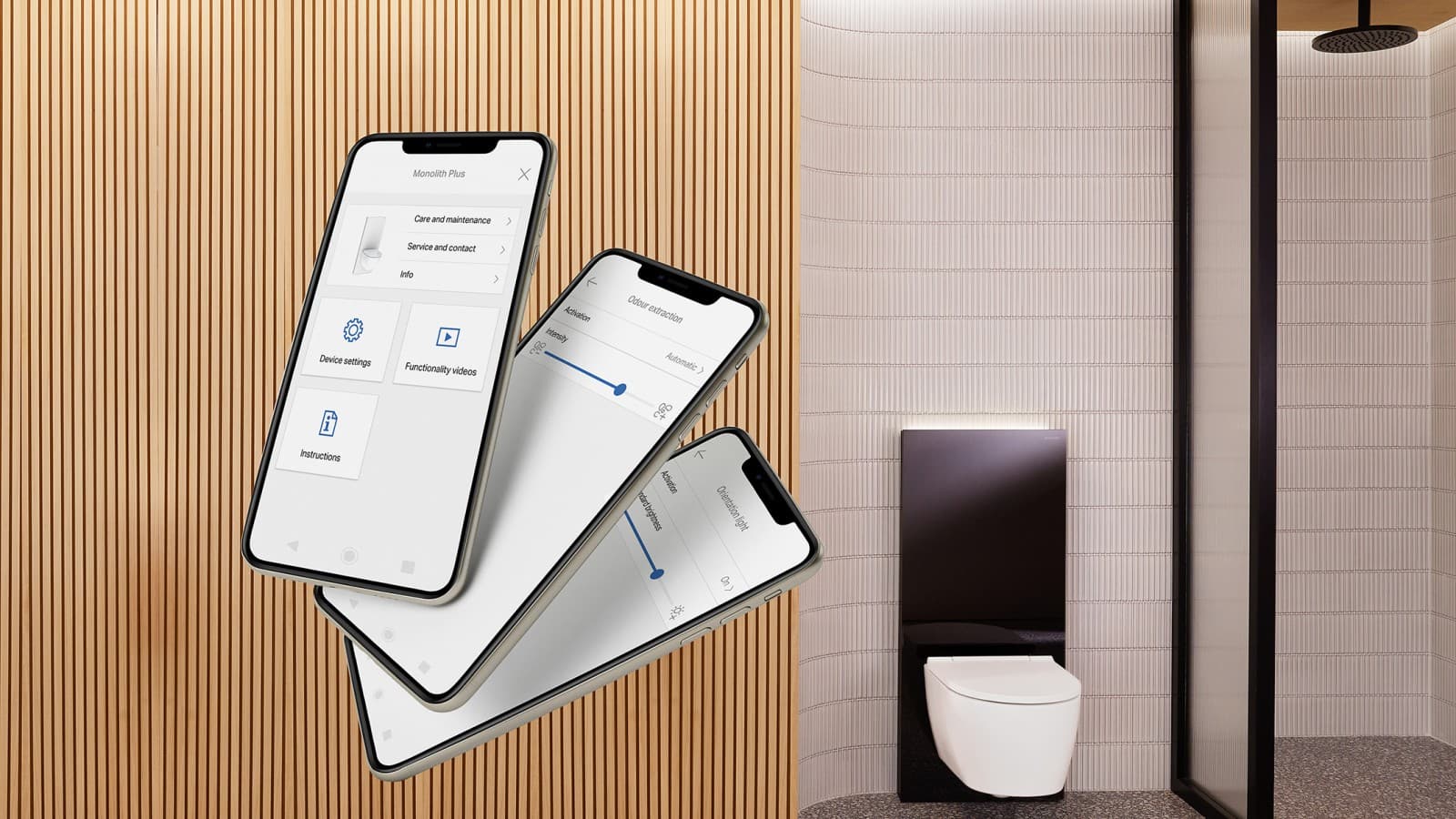 Geberit Home - voor het instellen van de nieuwe Geberit Monolith Plus sanitaire module (© Geberit) Geberit Home - voor het instellen van de nieuwe Geberit Monolith Plus sanitaire module (© Geberit)